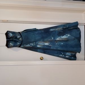 Sleeveless blue and silver marchesa notte gown size 12